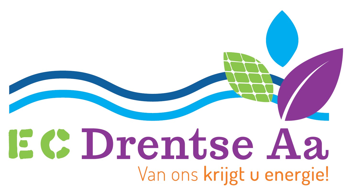 Logo van de ECDA. Een logo in de kleuren blauw, paars, groen en oranje. Met de tekst: Van ons krijgt u energie!